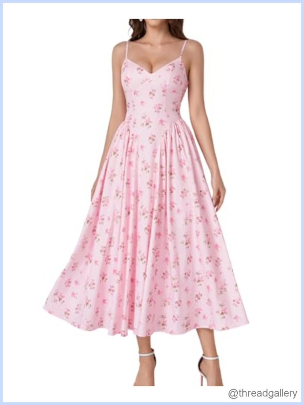 Floral Corset Midi Dress Lace Up Back Milkmaid Tea Party Wedding Guest